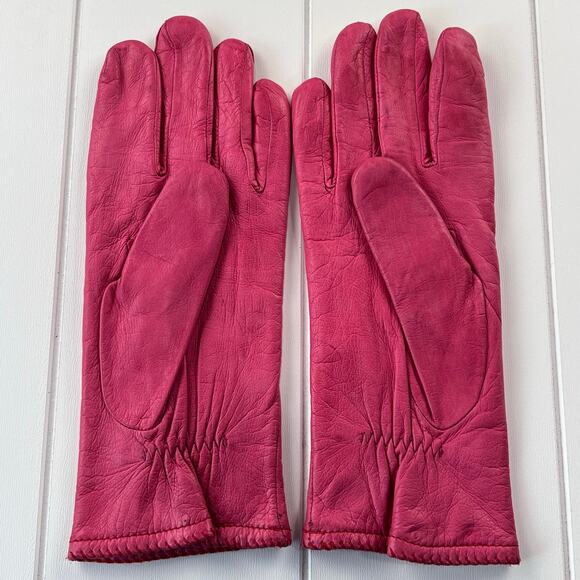 Vintage Grandoe Pink Leather Gloves women's size 8 Acrylic Lined - Picture 2 of 5